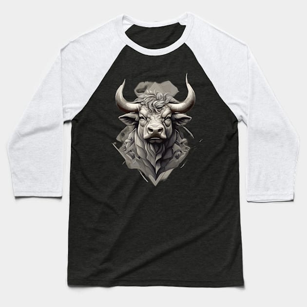 Grey Farm Bull Head with Horns Baseball T-Shirt by Rossie Designs